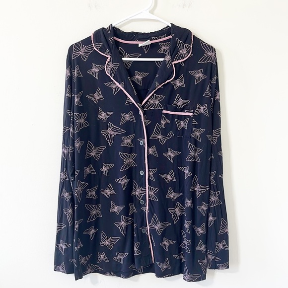 Soma Cool Nights Long Sleeve Grosgrain Trim Notch Collar Pajama Top Size Large - Picture 2 of 10